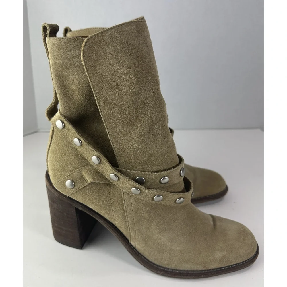 See By Chloe Belted Studded Suede Ankle Boot Tan Brown Women's Size 40.5 Booties - Picture 10 of 16